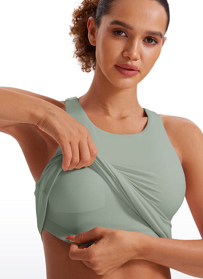 Butterluxe Hip Length Built-in Bra Tanks High Neck