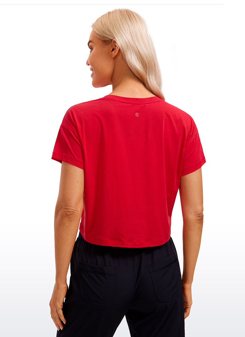 Pima Cotton Crew Neck Cropped Short Sleeve