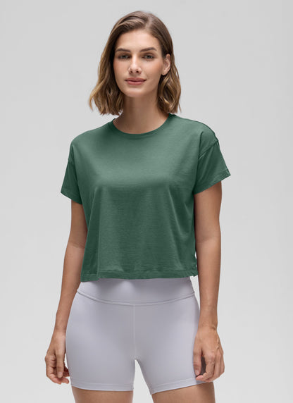 Pima Cotton Crew Neck Cropped Short Sleeve