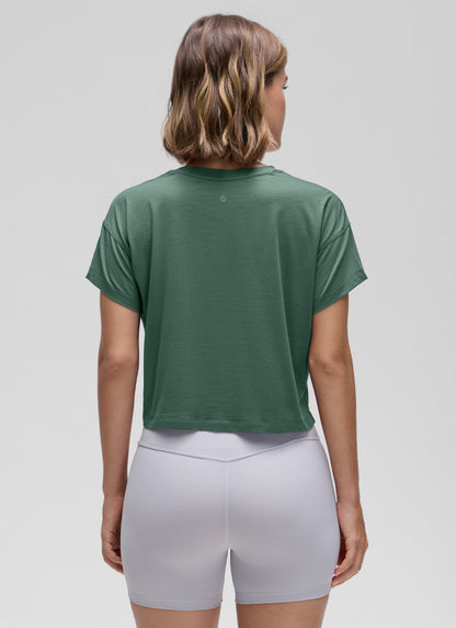 Pima Cotton Crew Neck Cropped Short Sleeve