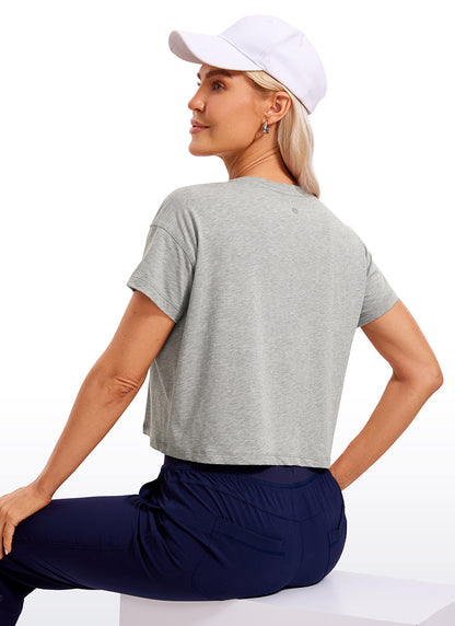 Pima Cotton Crew Neck Cropped Short Sleeve