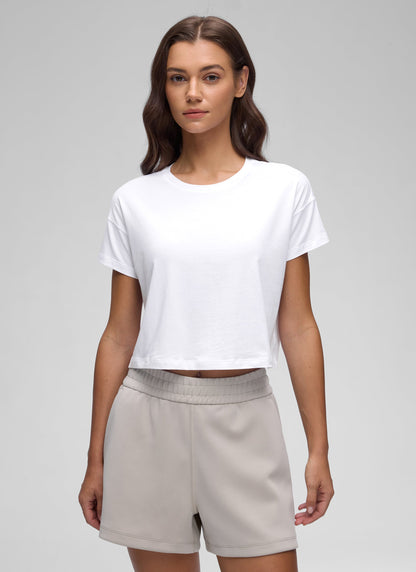 Pima Cotton Crew Neck Cropped Short Sleeve