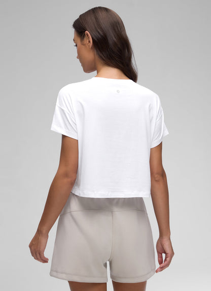 Pima Cotton Crew Neck Cropped Short Sleeve