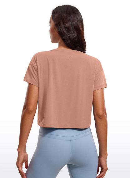 Pima Cotton Crew Neck Cropped Short Sleeve