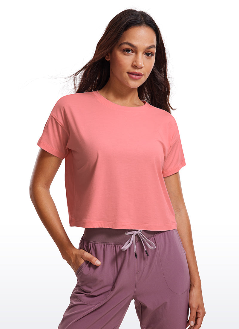 Pima Cotton Crew Neck Cropped Short Sleeve