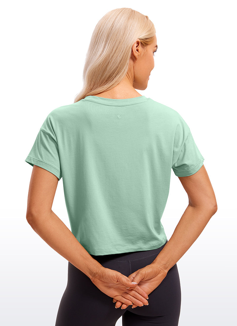 Pima Cotton Crew Neck Cropped Short Sleeve