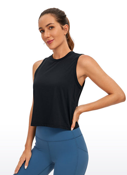 Pima Cotton High Neck Cropped Tank