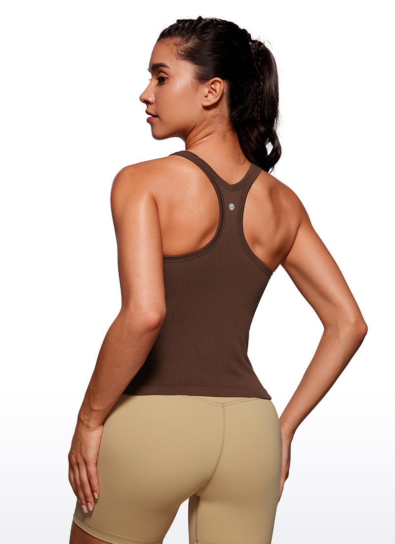 Seamless Racerback Built in Bra Ribbed Tank