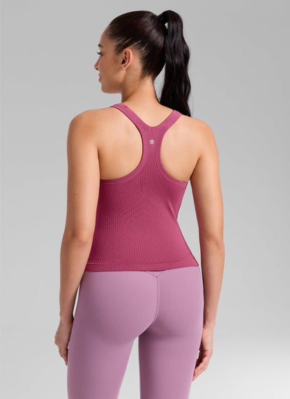 Seamless Racerback Built in Bra Ribbed Tank
