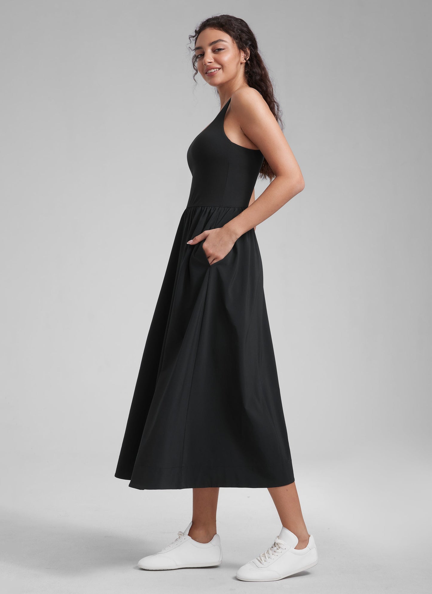 Square Neck Sleeveless Pocket Dress