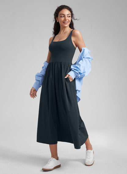 Square Neck Sleeveless Pocket Dress