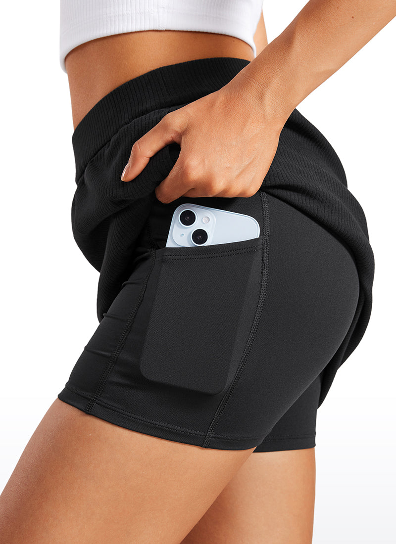 Ribbed High Rise Pocket A Line Skirt 14''