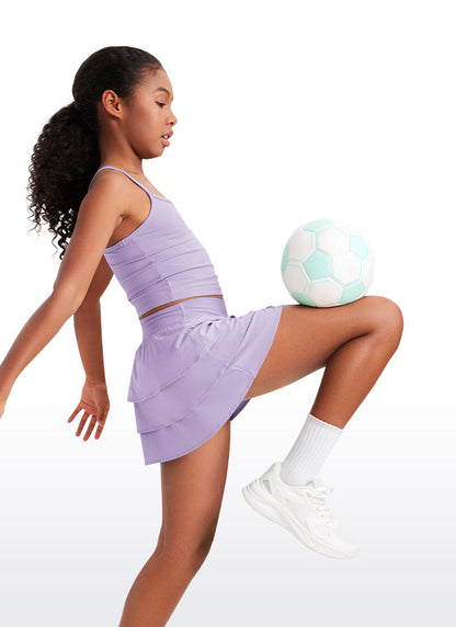 Feathery-Fit Soft Girls Athletic Ruffle Skirts with Shorts