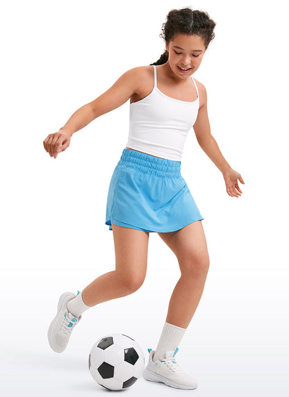 Feathery-Fit Soft Girls High Waisted 2 in 1 Flowy Shorts 2.5'' with Zip Pocket