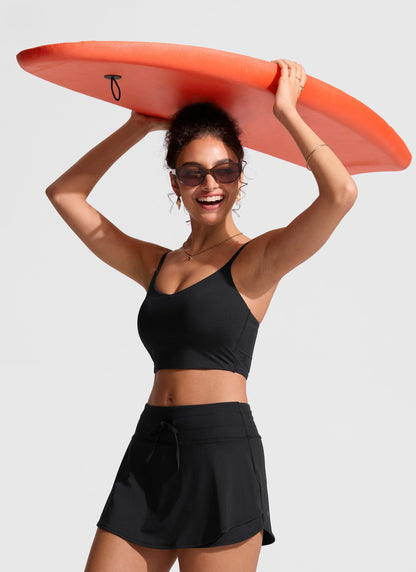 High Rise Zip Pocket  Ruffle Swim Board Short