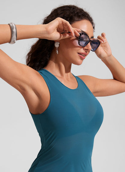 Mesh Midi Sleeveless Swimsuit Coverup with Back Slit