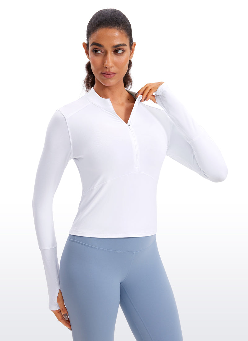 Brushed Half Zip Cropped Long Sleeve
