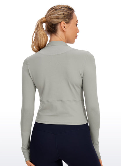 Brushed Half Zip Cropped Long Sleeve