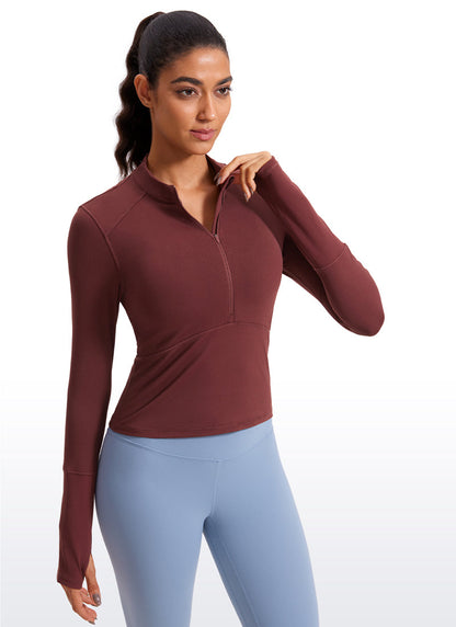 Brushed Half Zip Cropped Long Sleeve