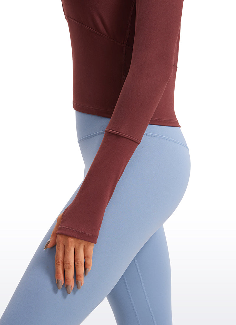 Brushed Half Zip Cropped Long Sleeve