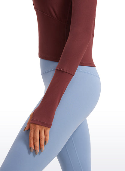 Brushed Half Zip Cropped Long Sleeve