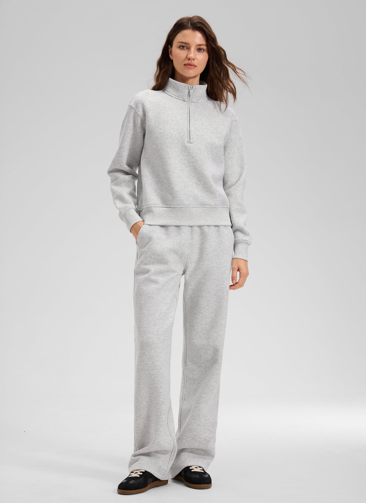 Fleece Lined Half Zip Funnel neck Sweatshirt