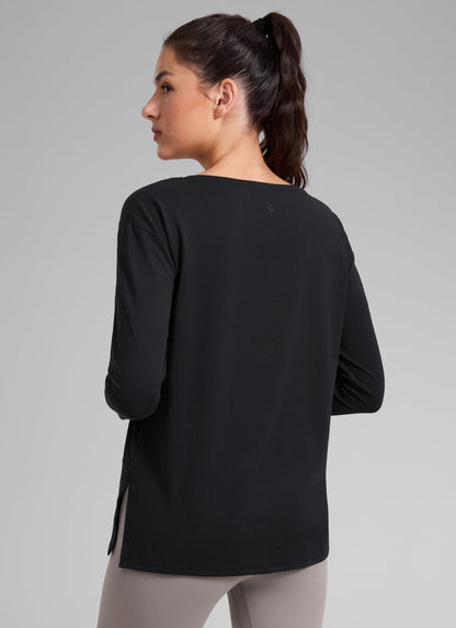 Cotton-Blend Boat Neck Long Sleeve