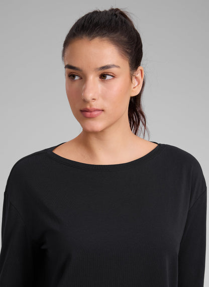 Cotton-Blend Boat Neck Long Sleeve