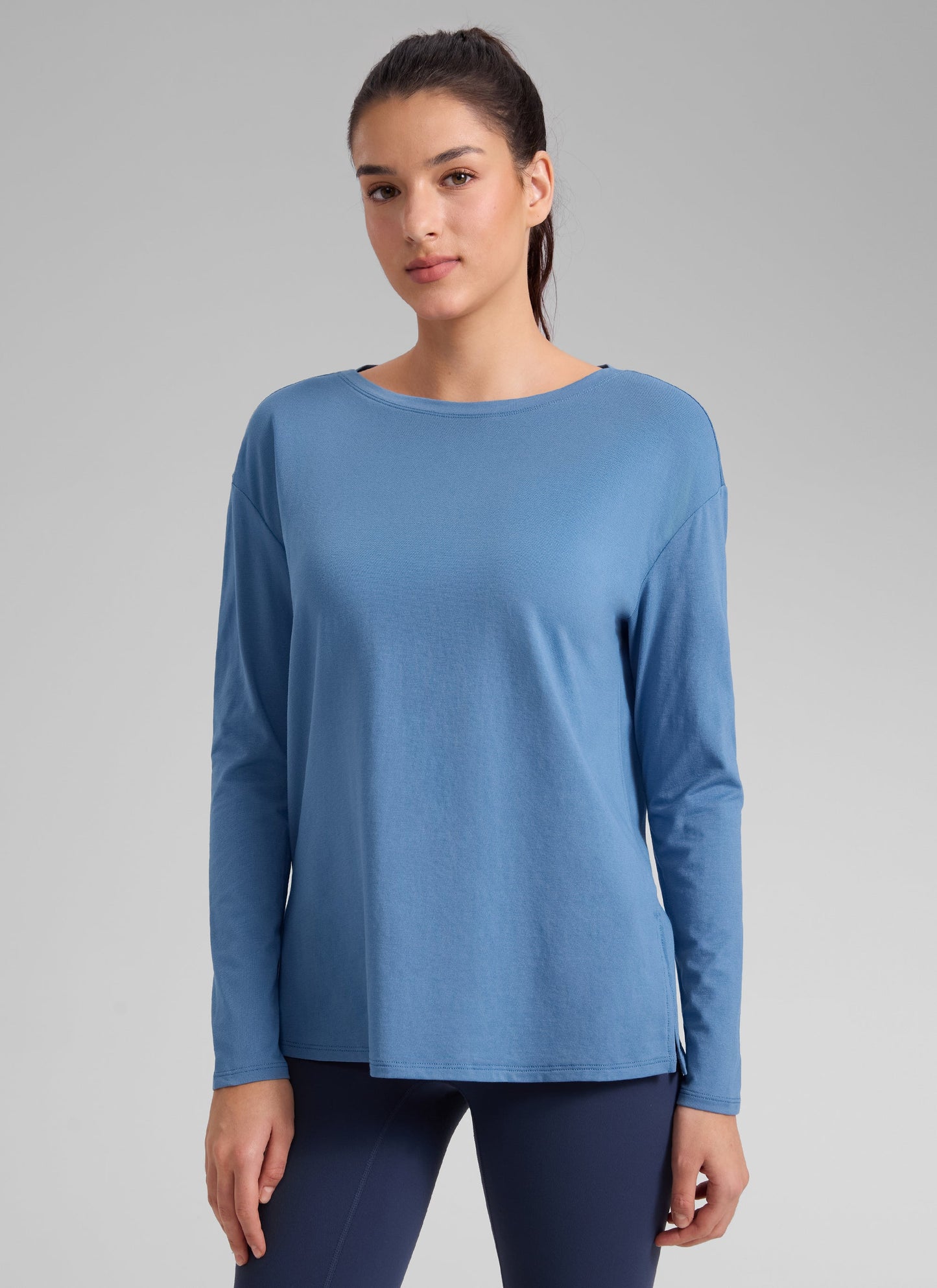 Cotton-Blend Boat Neck Long Sleeve