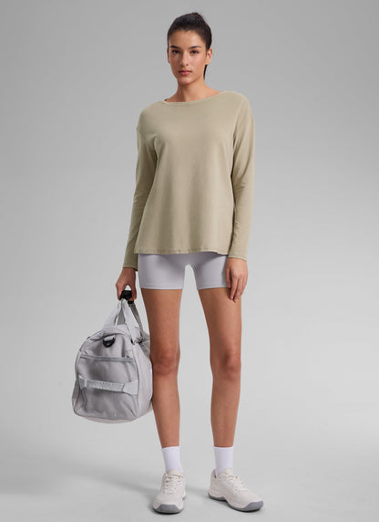 Cotton-Blend Boat Neck Long Sleeve