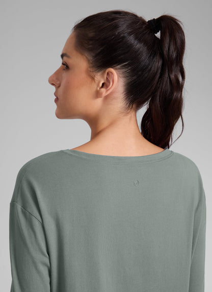 Cotton-Blend Boat Neck Long Sleeve