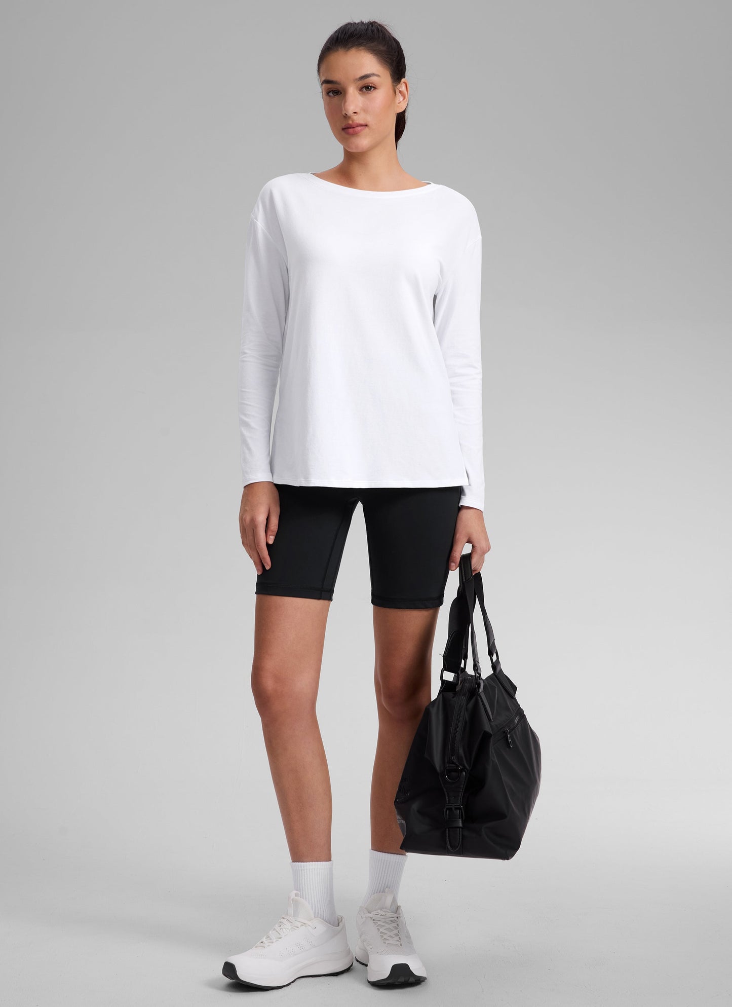 Cotton-Blend Boat Neck Long Sleeve