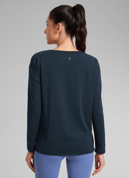 Cotton-Blend Boat Neck Long Sleeve