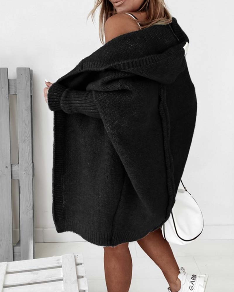 Simple solid color bat hooded cardigan