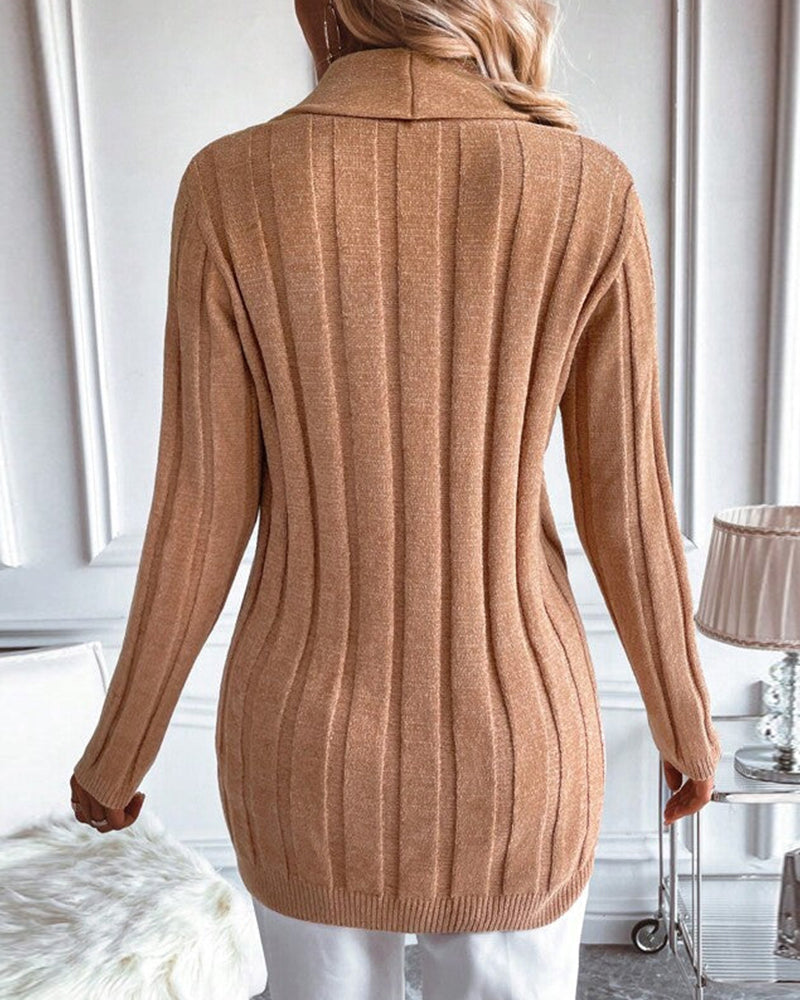 Solid color rib sweater cardigan