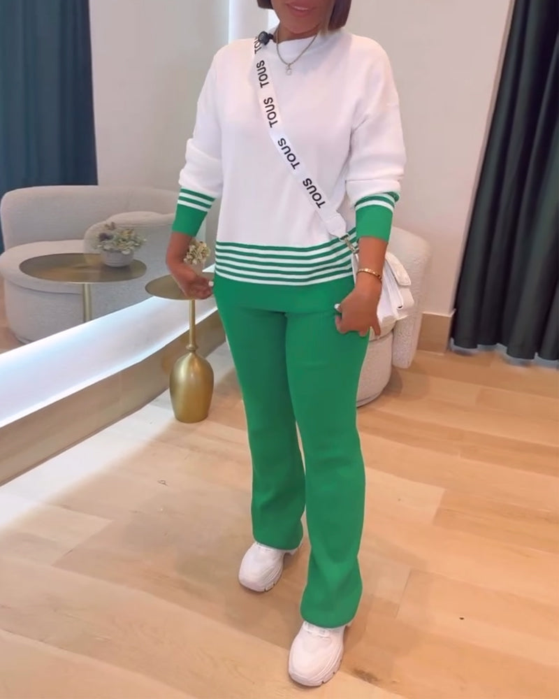 Striped Contrast Pullover Pants Set