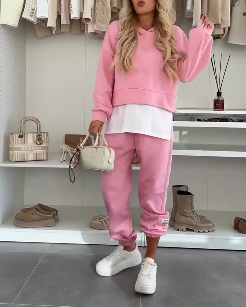 Casual Hooded Sweatshirt and Pants Set