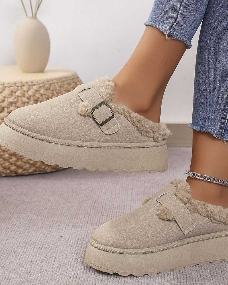 Thick-soled plush buckle warm slippers