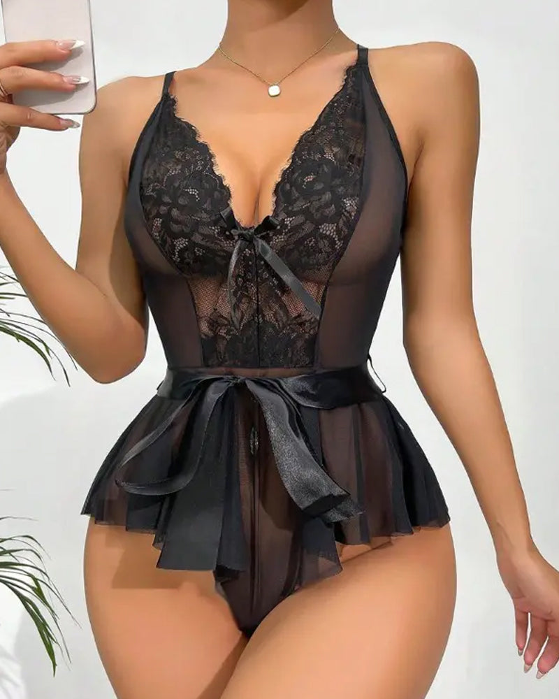 Bow lace sexy one piece