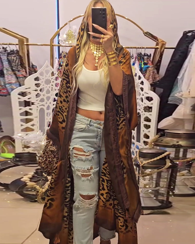 Batwing Sleeve Leopard Print Coat