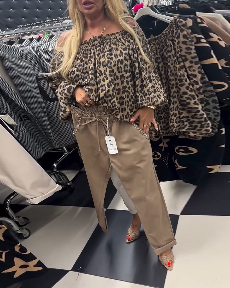 Solid color drawstring casual pants