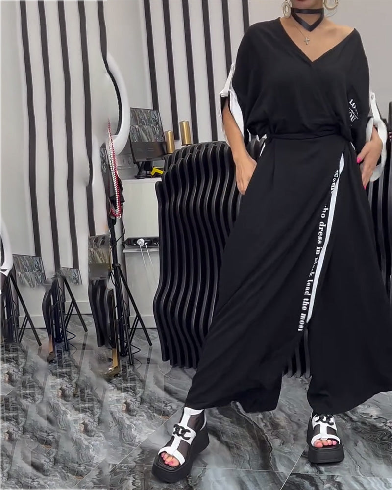 V-Neck Irregular Loose Trousers Suit