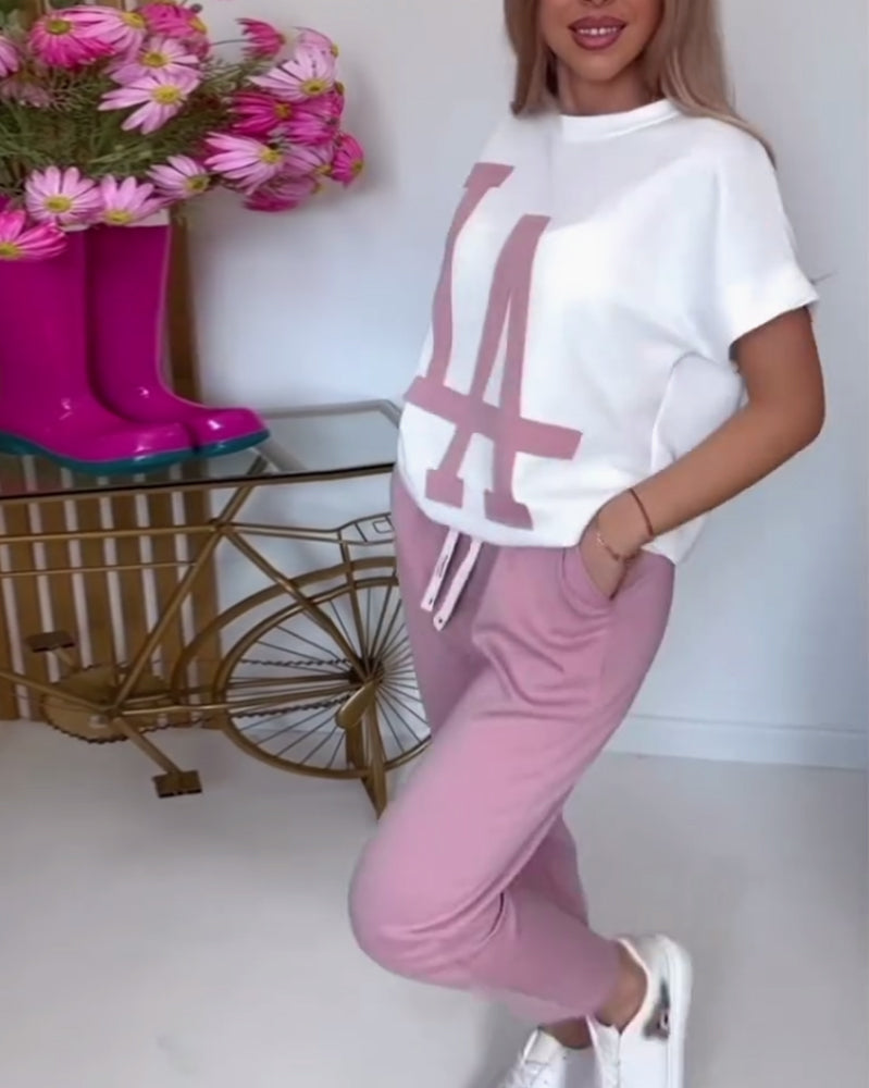 Casual Letter Print Sports Set