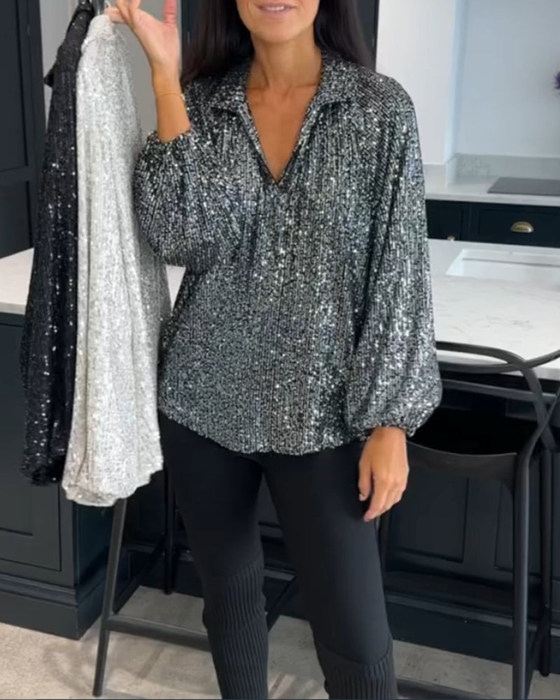 Sequined solid color blouse