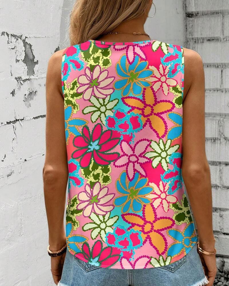 V-Neck Floral Print Sleeveless Vest