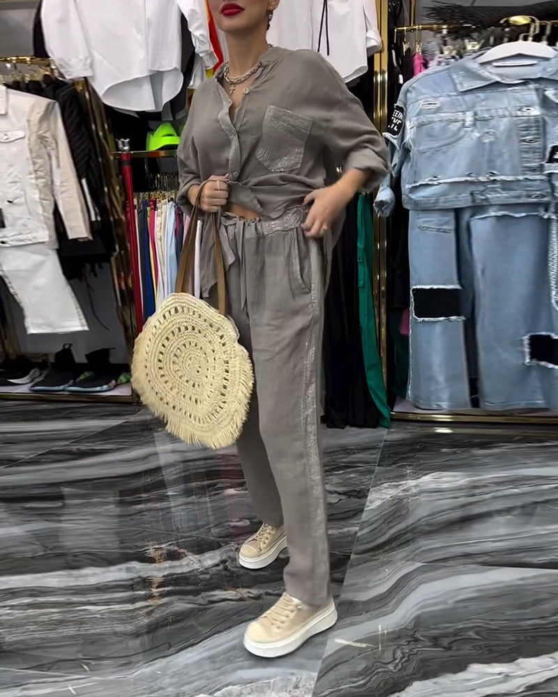 Stand Collar Pocket Casual Suit