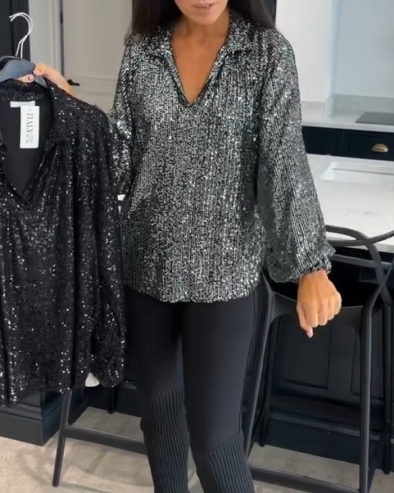 Sequined solid color blouse