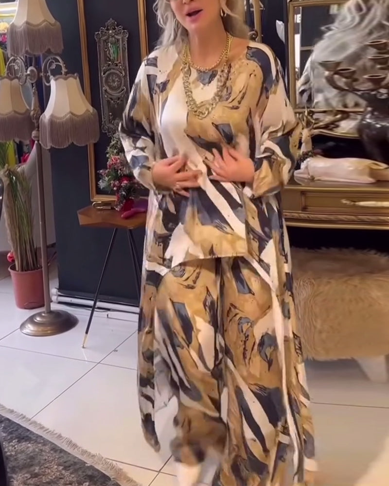 Irregular printed elegant two-piece set