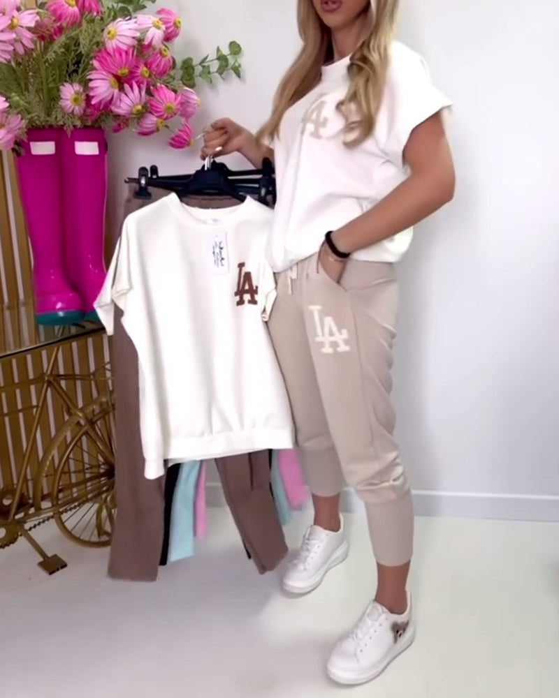 Sports Letter Print Skinny Pants Set