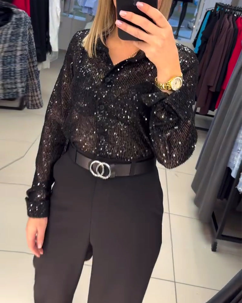 Button-Down Lapel Sequined Shirt